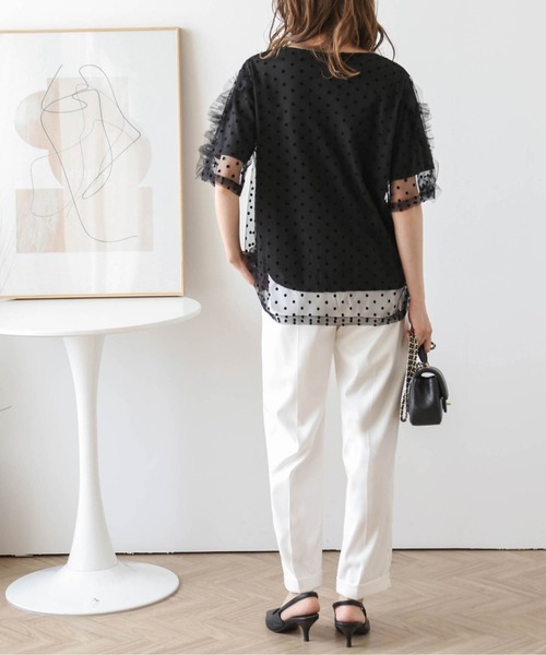 AMELY（エミリー）の「ドットチュールレイヤードTシャツ（Tシャツ/カットソー・レディース・ネイビー/ホワイト/ブラック/ベージュ・フリー）」の16枚目の写真
