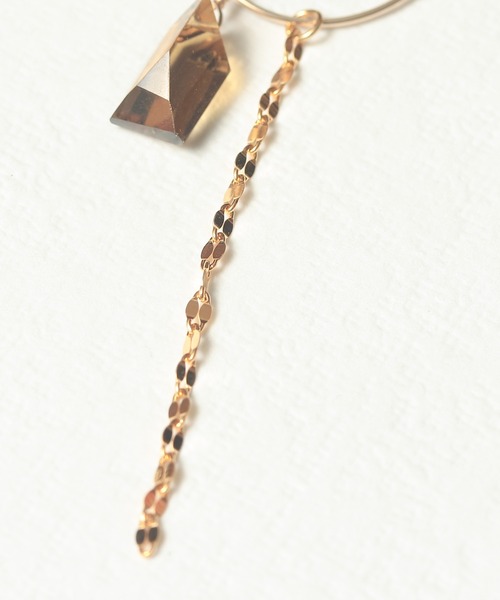 K14GF 変形天然石&ペタルチェーン フープピアス（ピアス（両耳用