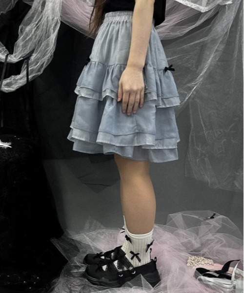 axes femme POETIQUE(アクシーズファムポエティック)の「プチリボンティアードミニスカート(スカート・レディース・ピンク/ブラック/グレー・MEDIUM)」の4枚目の写真
