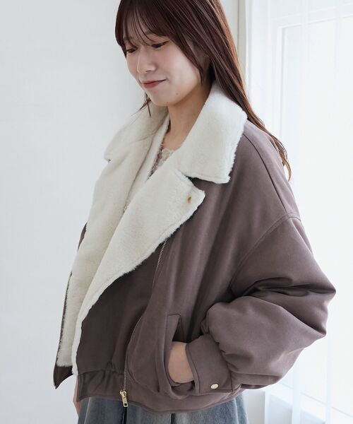 MAJESTIC LEGON（マジェスティックレゴン）の「ふわふわボリュームライダース（ブルゾン・レディース・ブラウン/アイボリー・SMALL/MEDIUM）」の18枚目の写真