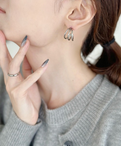 セール】【ステンレス】3連フープピアス-3line hoop pierce/stainless