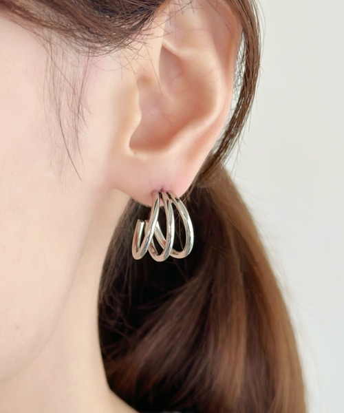 セール】【ステンレス】3連フープピアス-3line hoop pierce/stainless