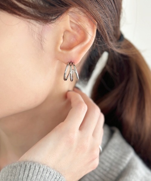 セール】【ステンレス】3連フープピアス-3line hoop pierce/stainless