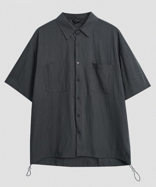 rehacer(レアセル)の「R. : Rayon Drawcord S/S Loose Shirt(シャツ/ブラウス・メンズ・チャコールグレー/ブルー・MEDIUM/LARGE/X-LARGE)」の1枚目の写真