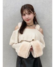 EATME | フェイクファーストラップオフショルダーリブニット(ニット/セーター)