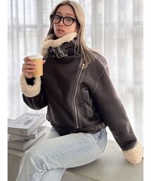 GYDA | フェイクスウェードボアショートジャケット(ライダースジャケット)