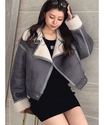 GYDA | フェイクスウェードボアショートジャケット(ライダースジャケット)