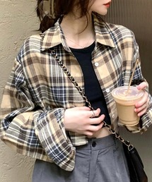 チェック柄ショート丈シャツ