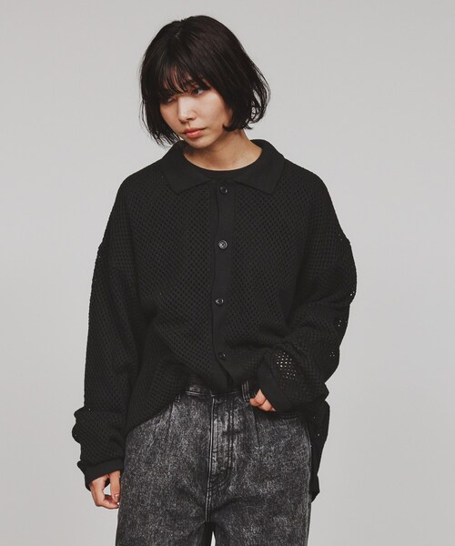 tk.TAKEO KIKUCHI(ティーケータケオキクチ)の「◆透かし編みニットシャツ(ニット/セーター・レディース・オフホワイト/ブラック/ブルー系その他・66)」の15枚目の写真