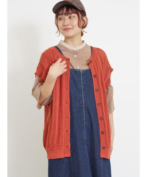 Samansa Mos2（サマンサ モスモス）の「テープヤーン前後2WAYベスト（ベスト・レディース・オレンジ/マスタード/ブラック/キナリ/モカ・F）」の5枚目の写真