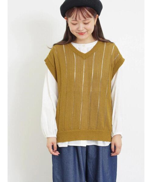 Samansa Mos2（サマンサ モスモス）の「テープヤーン前後2WAYベスト（ベスト・レディース・オレンジ/マスタード/ブラック/キナリ/モカ・F）」の4枚目の写真