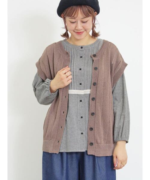 Samansa Mos2（サマンサ モスモス）の「テープヤーン前後2WAYベスト（ベスト・レディース・オレンジ/マスタード/ブラック/キナリ/モカ・F）」の3枚目の写真