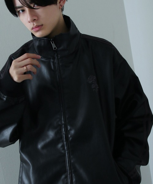 NILWAY（ニルウェイ）の「薔薇 刺繍 ライン フェイク レザージャケット（ブルゾン・メンズ・グレー系/ブラック系・MEDIUM/LARGE）」の14枚目の写真