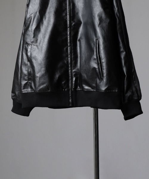 セール】薔薇 刺繍 ライン フェイク レザージャケット（ブルゾン