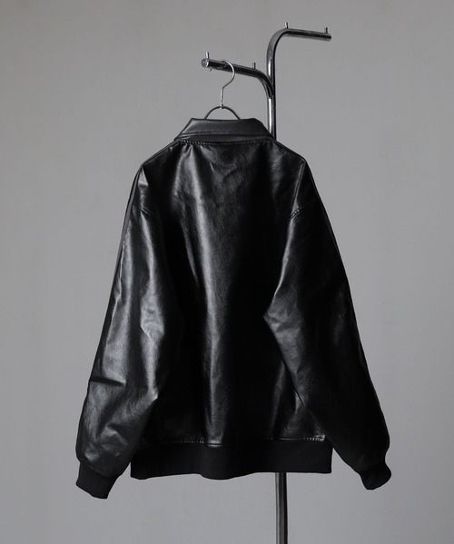 セール】薔薇 刺繍 ライン フェイク レザージャケット（ブルゾン