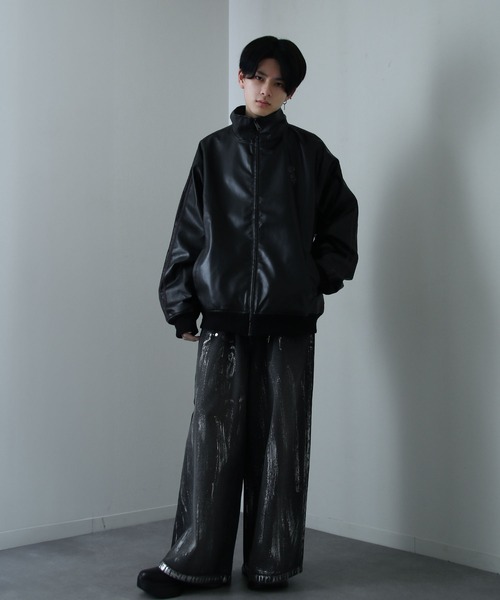 NILWAY（ニルウェイ）の「薔薇 刺繍 ライン フェイク レザージャケット（ブルゾン・メンズ・グレー系/ブラック系・MEDIUM/LARGE）」の20枚目の写真