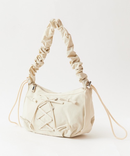 編み上げリボンデザイン シャーリングショルダーバッグ 2way