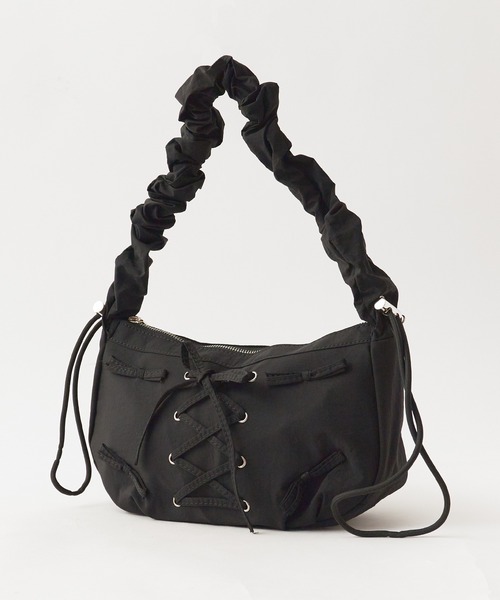 セール】編み上げリボンデザイン シャーリングショルダーバッグ