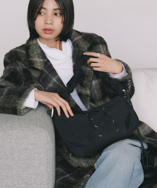 編み上げリボンデザイン シャーリングショルダーバッグ 2way