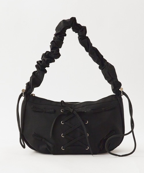 編み上げリボンデザイン シャーリングショルダーバッグ 2way