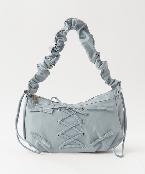 編み上げリボンデザイン シャーリングショルダーバッグ 2way