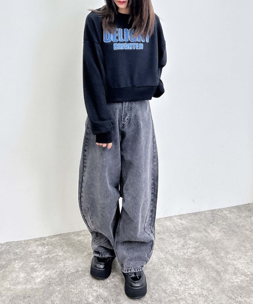 INGNI(イング)の「デニム貼付スウェットショートトップス(スウェット・レディース・ブラウン/ブラック/オートミール/杢グレー・M)」の13枚目の写真