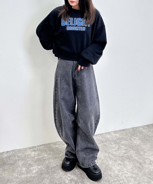 INGNI(イング)の「デニム貼付スウェットショートトップス(スウェット・レディース・ブラウン/ブラック/オートミール/杢グレー・M)」の14枚目の写真