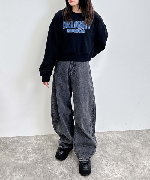 INGNI(イング)の「デニム貼付スウェットショートトップス(スウェット・レディース・ブラウン/ブラック/オートミール/杢グレー・M)」の15枚目の写真