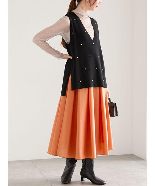 Te chichi（テチチ）の「シックスパンオーガンジーフレアスカート（スカート・レディース・ベージュ/ネイビー/オレンジ・F）」の9枚目の写真