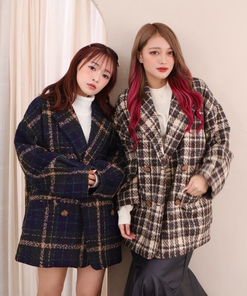 CECIL McBEE（セシルマクビー）の「ブークレチェックダブルジャケットコート（チェスターコート・レディース・オレンジ/ブラウン/ブルー・LARGE/MEDIUM）」の11枚目の写真