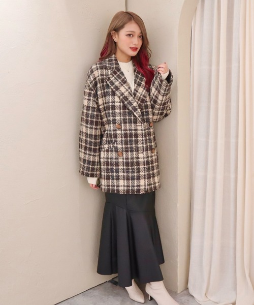 CECIL McBEE（セシルマクビー）の「ブークレチェックダブルジャケットコート（チェスターコート・レディース・オレンジ/ブラウン/ブルー・LARGE/MEDIUM）」の10枚目の写真