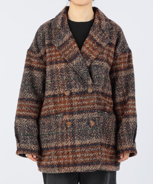 CECIL McBEE（セシルマクビー）の「ブークレチェックダブルジャケットコート（チェスターコート・レディース・オレンジ/ブラウン/ブルー・LARGE/MEDIUM）」の7枚目の写真