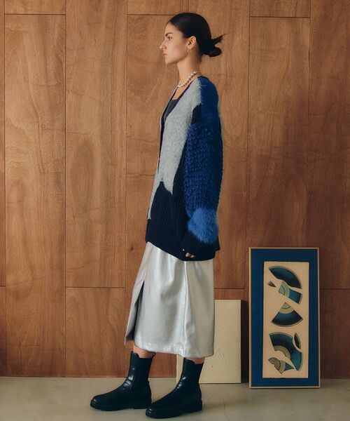 Editt by YECCA VECCA（エディットバイイェッカヴェッカ）の「ブロッキングMIX編みカーディガン（カーディガン/ボレロ・レディース・グレー/ブルー・FREE）」の15枚目の写真