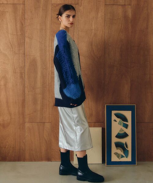 Editt by YECCA VECCA（エディットバイイェッカヴェッカ）の「ブロッキングMIX編みカーディガン（カーディガン/ボレロ・レディース・グレー/ブルー・FREE）」の16枚目の写真