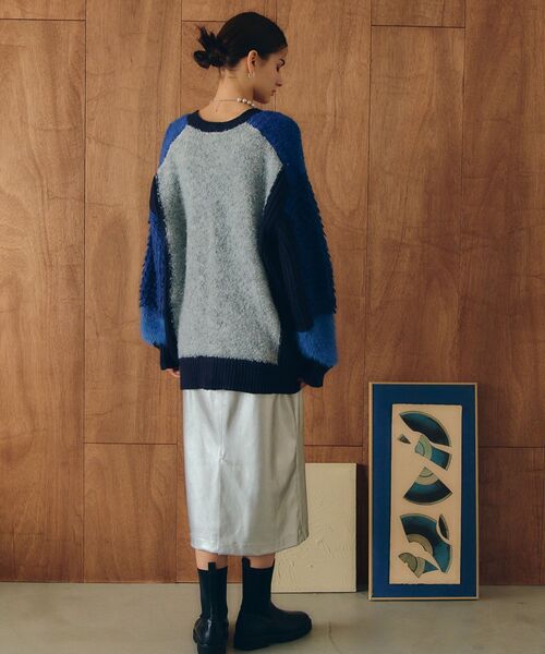 Editt by YECCA VECCA（エディットバイイェッカヴェッカ）の「ブロッキングMIX編みカーディガン（カーディガン/ボレロ・レディース・グレー/ブルー・FREE）」の17枚目の写真