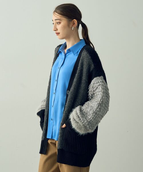 Editt by YECCA VECCA（エディットバイイェッカヴェッカ）の「ブロッキングMIX編みカーディガン（カーディガン/ボレロ・レディース・グレー/ブルー・FREE）」の19枚目の写真