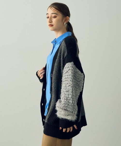 Editt by YECCA VECCA（エディットバイイェッカヴェッカ）の「ブロッキングMIX編みカーディガン（カーディガン/ボレロ・レディース・グレー/ブルー・FREE）」の20枚目の写真