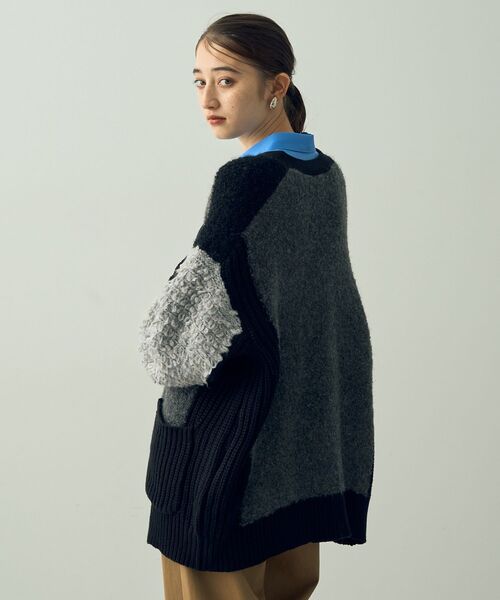Editt by YECCA VECCA（エディットバイイェッカヴェッカ）の「ブロッキングMIX編みカーディガン（カーディガン/ボレロ・レディース・グレー/ブルー・FREE）」の22枚目の写真