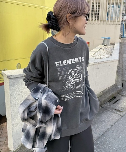 【セール】ヴィンテージライクスペースプリント裏起毛BIGスウェット（スウェット）｜PUAL CE CIN（ピュアルセシン）