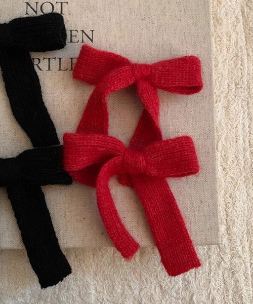 Nia（ニア）の「Nia(ニア)/【2set】ニットリボンヘアピン（ヘアピン・レディース・レッド/アイボリー/ブラック/ピンク・FREE）」の8枚目の写真