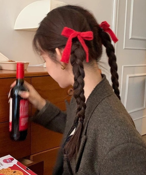 Nia（ニア）の「Nia(ニア)/【2set】ニットリボンヘアピン（ヘアピン・レディース・レッド/アイボリー/ブラック/ピンク・FREE）」の7枚目の写真