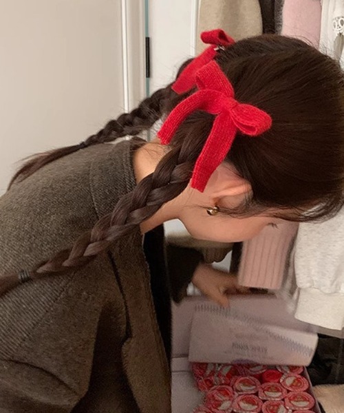 Nia（ニア）の「Nia(ニア)/【2set】ニットリボンヘアピン（ヘアピン・レディース・レッド/アイボリー/ブラック/ピンク・FREE）」の6枚目の写真