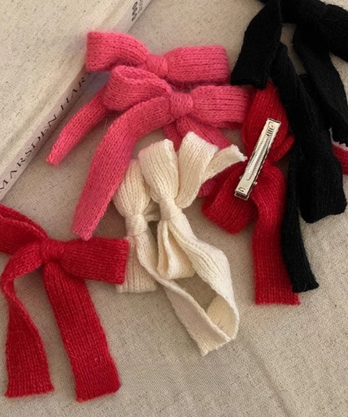 Nia（ニア）の「Nia(ニア)/【2set】ニットリボンヘアピン（ヘアピン・レディース・レッド/アイボリー/ブラック/ピンク・FREE）」の5枚目の写真