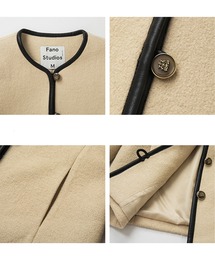 468u*美品 ジャスグリッティ ノーカラー 配色 ショート丈 ジャケット ノーカラー パイピングショートジャケット FD24W253【Fano Studios