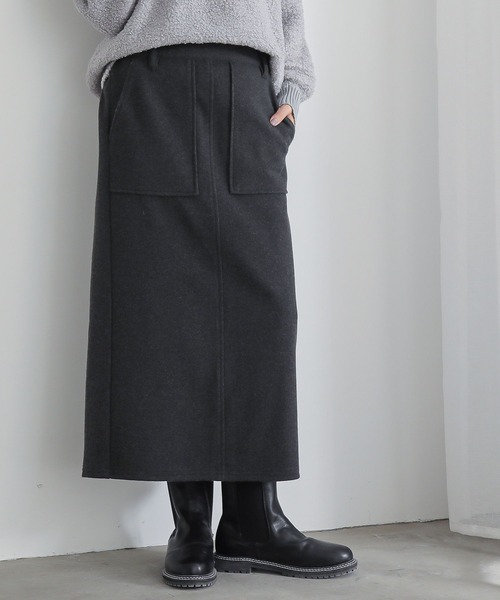 n'OrLABEL(ノアールレーベル)の「フラノライクカットナロースカート(スカート・レディース・ベージュ/チャコール/ブラウン・1/2)」の4枚目の写真