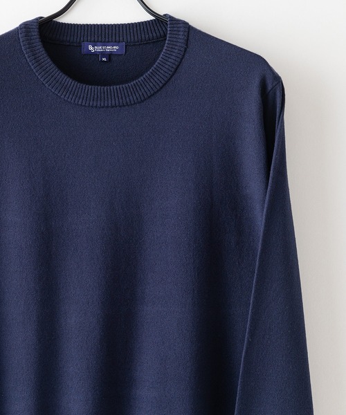 Blue Standard （ブルースタンダード）の「【BLUE STANDARD/ブルースタンダード】高機能カシミヤタッチ クルーネックセーター 素肌で着れるセーター マシンウォッシャブル アンチプリング 静電気防止 ストレッチ（ニット/セーター・メンズ・ネイビー/ブラック/杢グレー/オフホワイト・X-LARGE/LARGE/MEDIUM）」の4枚目の写真