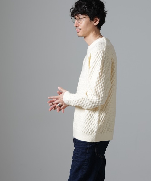 NANO universe（ナノユニバース）の「PBT切り替えパターンニット（ニット/セーター・メンズ・ホワイト/ブラック/グレー・S/M/L）」の6枚目の写真