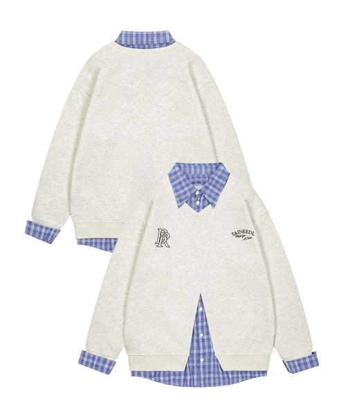 HOOK(フック)の「【HOOK】for girls チェック柄シャツ+無地カーデレイヤード風トップス(その他トップス・レディース・ライトグレー/ブラック・SMALL/MEDIUM)」の1枚目の写真