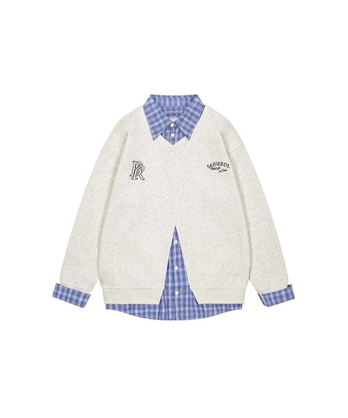 HOOK(フック)の「【HOOK】for girls チェック柄シャツ+無地カーデレイヤード風トップス(その他トップス・レディース・ライトグレー/ブラック・SMALL/MEDIUM)」の6枚目の写真