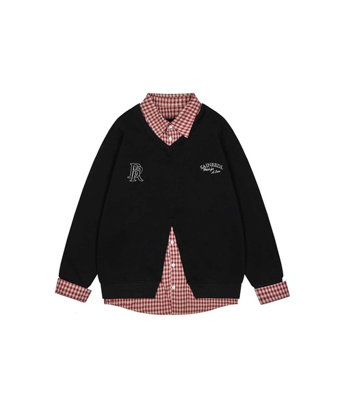 HOOK(フック)の「【HOOK】for girls チェック柄シャツ+無地カーデレイヤード風トップス(その他トップス・レディース・ライトグレー/ブラック・SMALL/MEDIUM)」の4枚目の写真